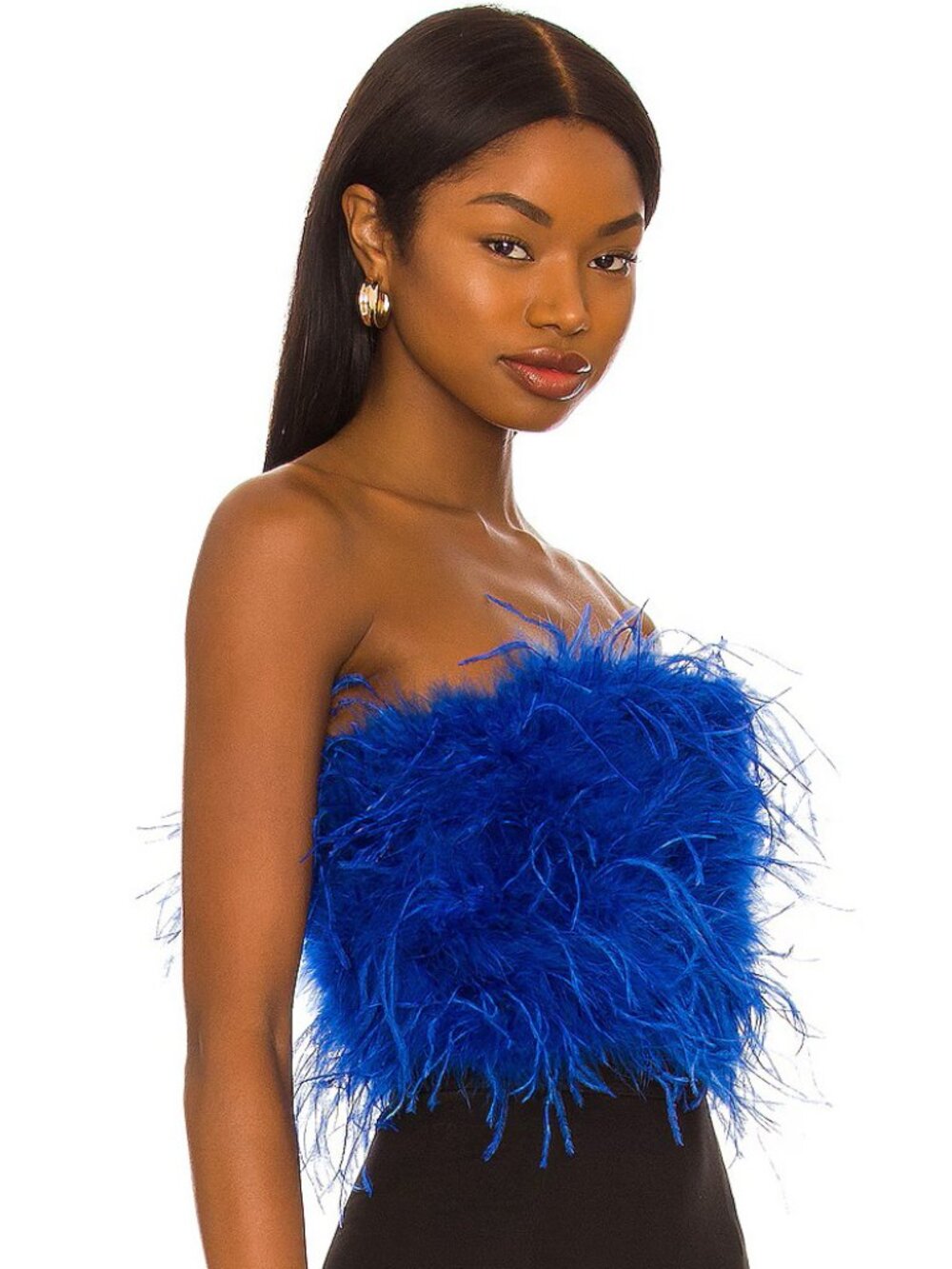 ๐ฅCHIC SEXY GLAM!๐ฅLAMARQUE x REVOLVE ZAINA COBALT LUXURIOUS OSTRICH FEATHER TOP - Picture 3 of 15